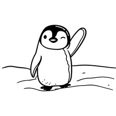“Baby Penguin Waving One Flipper — Simple Charming Minimalist Vector Illustration in Clean Line-Art Style”
