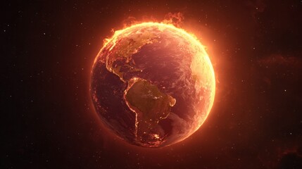 Glowing Earth Surrounded by Fiery Aura, Symbolizing Climate Change and Global Warming Impact on Planetary Health