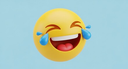 Laughing Emoji with Tears of Joy on Blue Background.