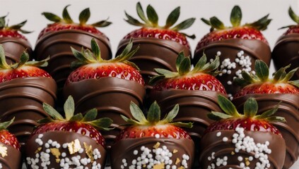 Fototapeta premium A photorealistic image featuring chocolate-dipped strawberries