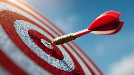 Bullseye Perfect Shot on Target with Red Dart