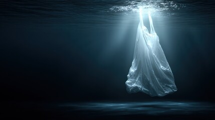 Ethereal White Fabric Flowing Gracefully Underwater Illuminated by Soft Light in a Calm and Mysterious Atmosphere