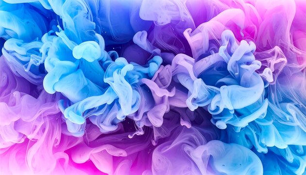 Colorful swirls of blue and purple paint mixing and dispersing in water, creating an abstract cloud-like effect
