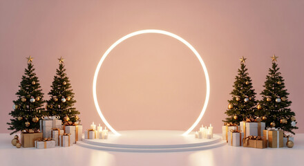 
render image of podium product stand for chrismas