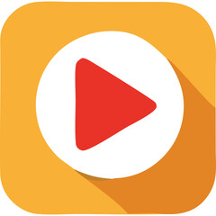 Red Play Button Icon with Orange Square Background and Long Shadow Effect