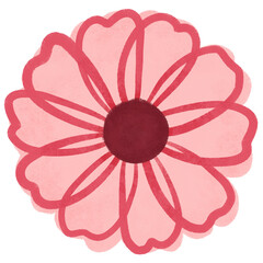 Isolated pink flower illustration. Cute floral doodle for invitation, pattern, journaling, planner, greeting card, and decorative projects.