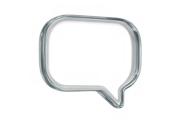 Glossy silver outline forming a square-shaped message icon, symbolizing online talk, connection, and user interface elements