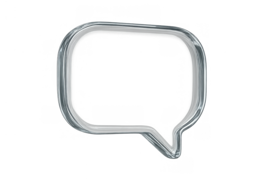 Glossy silver outline forming a square-shaped message icon, symbolizing online talk, connection, and user interface elements