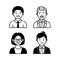 Business casual people diverse black and white 2D vector avatars illustration set. Multiracial adults outline cartoon character faces isolated. Employees flat user profile images collection portraits
