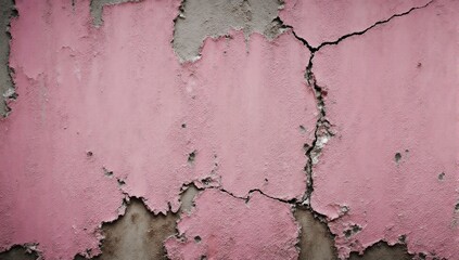 Naklejka premium A grunge wall texture of an old chipped and cracked pink painted wall with autumnal destruction background