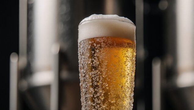 Glass of cold wheat beer at a brewery