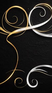 Elegant Gold and Silver Swirls Flourish on Textured Black Background With Soft Lighting