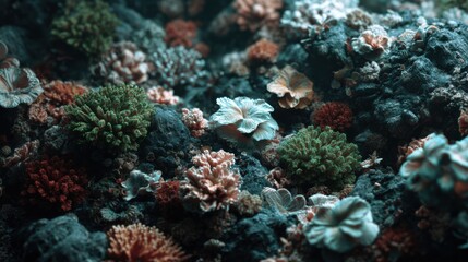 Fototapeta premium Vibrant Coral Reef Ecosystem with Diverse Marine Life in Beautiful Underwater Scene