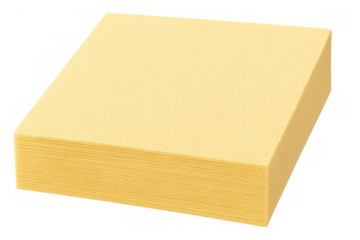 Stack of yellow sticky notes for quick reminders, organizing thoughts, and brainstorming ideas on a transparent background
