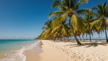 Fototapeta premium Panoramic tropical beach with coconut palms