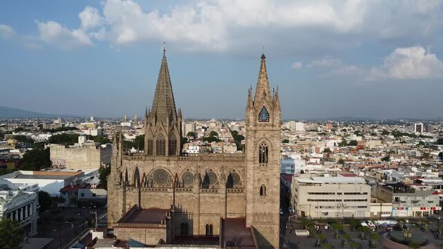 Dolly in view of the Templo Expiatorio and the east of the Colonia Americana. Guadalajara, Jalisco, Mexico