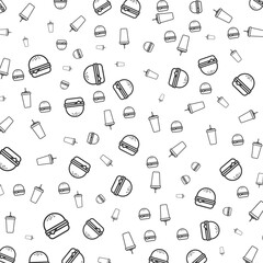 Simple Line Art Hamburger and Drink Seamless Pattern Fast Food
