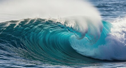 Spectacular powerful ocean wave with turquoise water white foam and dynamic movement capturing dramatic seascape moment perfect for water sports surfing travel adventure themes and nature landscape