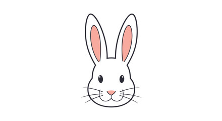 Obraz premium Symmetrical and cute cartoon illustration of a white rabbit's face with long ears, pink details, and delicate whiskers.