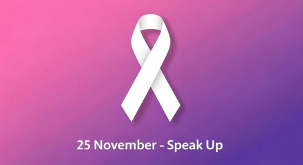 White ribbon on pink and purple background for international day for violence
