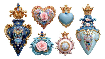 Romantic Rococo Jewelry Illustrations with Crystals and Floral Designs for Valentine