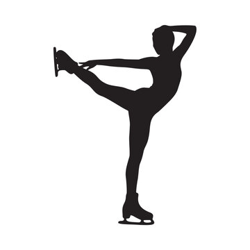 Elegant figure skater silhouette performing a stunning Biellmann spin with grace, perfect for winter sports promotions, athletic designs, or artistic expressions
