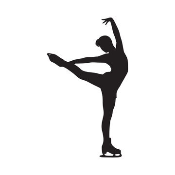 Elegant figure skater silhouette performing stunning Biellmann spin, graceful movement, perfect for sports branding, dance studio promotions, or artistic design projects