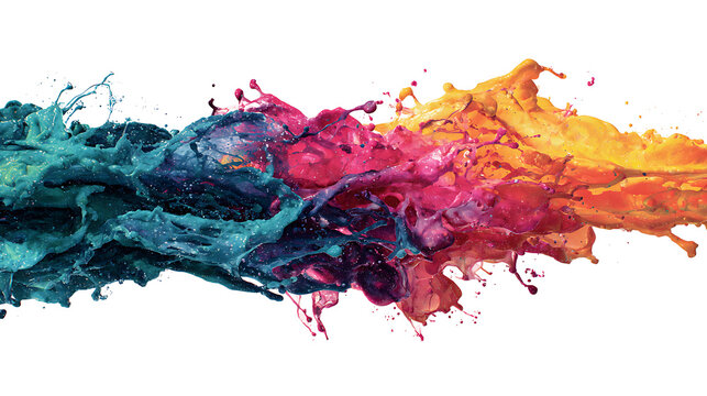 Vibrant liquid paint splashes in dynamic motion creating abstract energetic bursts of color for creative projects