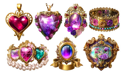 Fototapeta premium Exquisite Baroque Royal Jewels and Romantic Gemstone Illustrations for Luxury Designs