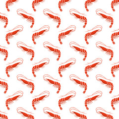 Simple Flat Red Shrimp Seafood Repeat Pattern on White Background