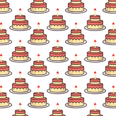 Repeating Flat Design Two Tier Cake with Candle Seamless Pattern