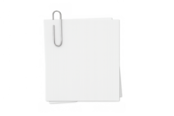 Paper notes and a silver paperclip representing memos, messages, and office stationery against a transparent background
