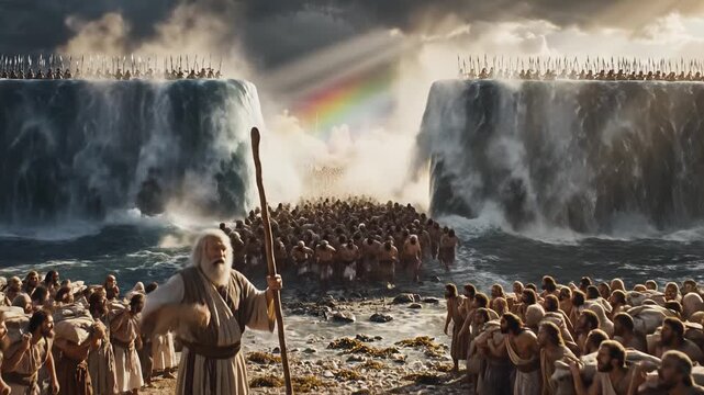 A historical event with people and nature. 