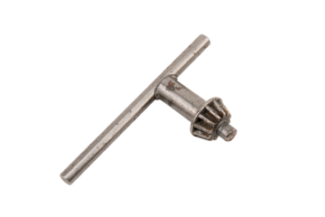 Metal drill chuck key used for tightening and loosening drill bits.