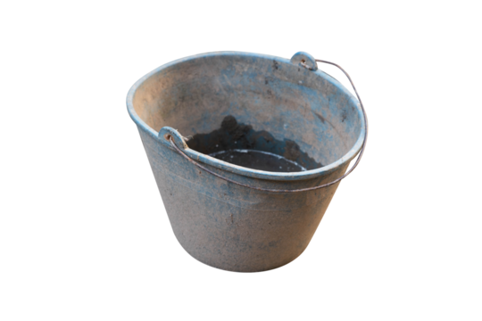 Rustic metal bucket with a weathered appearance