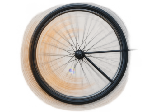Bicycle wheel spinning fast, motion blur effect creating dynamic rotation, isolated on transparent background - Powered by Adobe