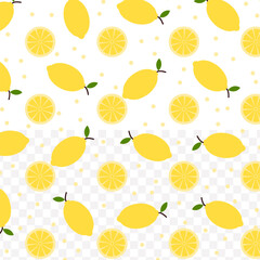 Seamless Flat Lemonade Drink Pattern with Lemon Slice on White Background