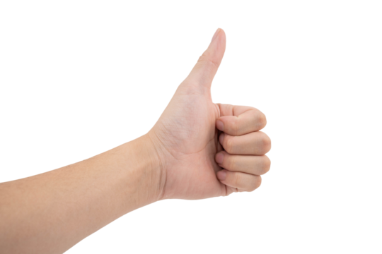 Close-up of a hand giving a thumbs-up gesture.
