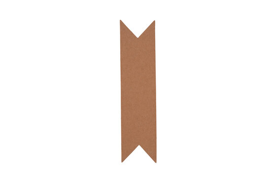 Brown paper bookmark with a V-shaped notch at the bottom.
