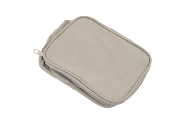 Minimalist beige zipper pouch with simple design.