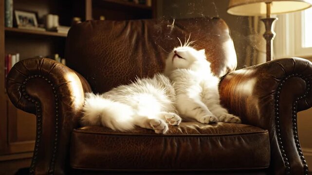 Lazy Cats Nap - A Cozy Moment on a Leather Armchair.