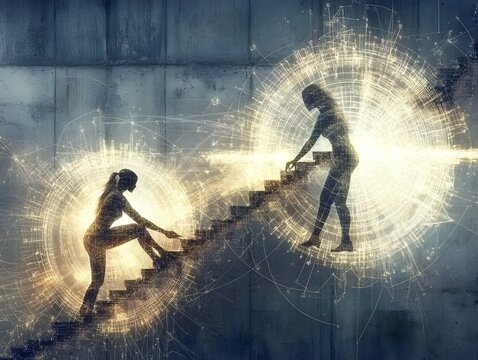 Digital Silhouettes Climbing Steps