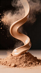 Illustration of liquid cream flowing down onto powdered cosmetic powder.