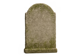 Old mossy tombstone with weathered surface, symbolizing death, memory, and ancient history, transparent background