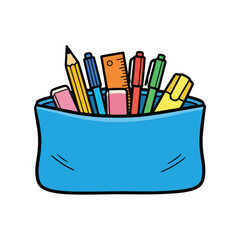 Pencil case, blue pouch on white background