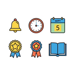 Set of icons bell, clock, calendar, book, prices 