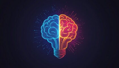 Logo with a brain and light bulb split design, representing innovation, problemsolving, and creativity, professional, highresolution, futuristic look