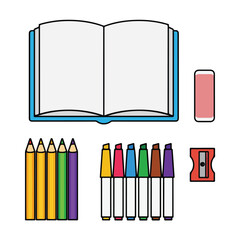 set of colour pencils and book