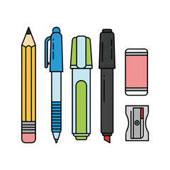 Stationeries for school on white background