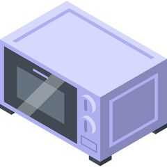 Isometric Microwave Oven In Light Purple Color With Gray Door Window And Two Control Knobs On White Background